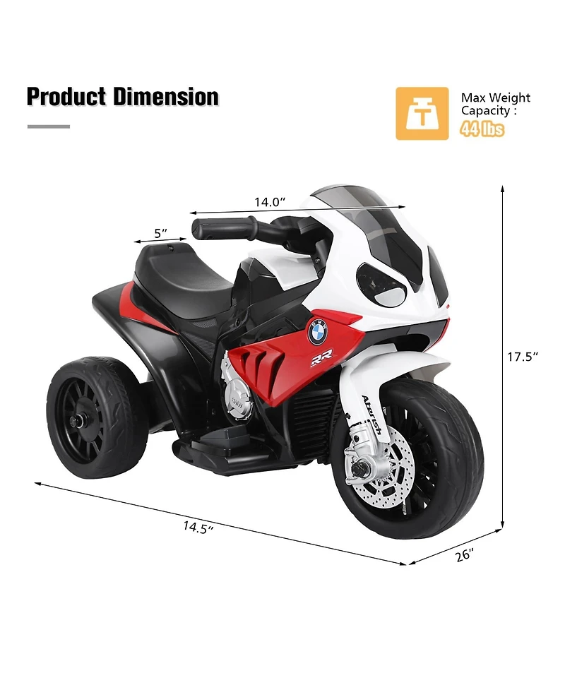 Sugift 6V Kids 3 Wheels Riding Bmw Licensed Electric Motorcycle-Red