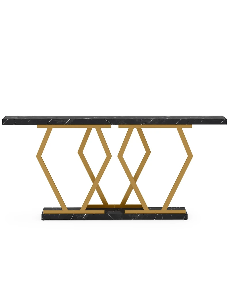 Tribesigns 70.9 Inch Extra Long Sofa Table， White and Gold Console Table with Faux Marble Tabletop, Modern Long Entryway Table with Gold Frame