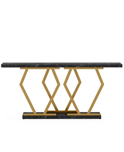 Tribesigns 70.9 Inch Extra Long Sofa Table， White and Gold Console Table with Faux Marble Tabletop, Modern Long Entryway Table with Gold Frame