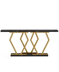 Tribesigns 70.9 Inch Extra Long Sofa Table， White and Gold Console Table with Faux Marble Tabletop, Modern Long Entryway Table with Gold Frame