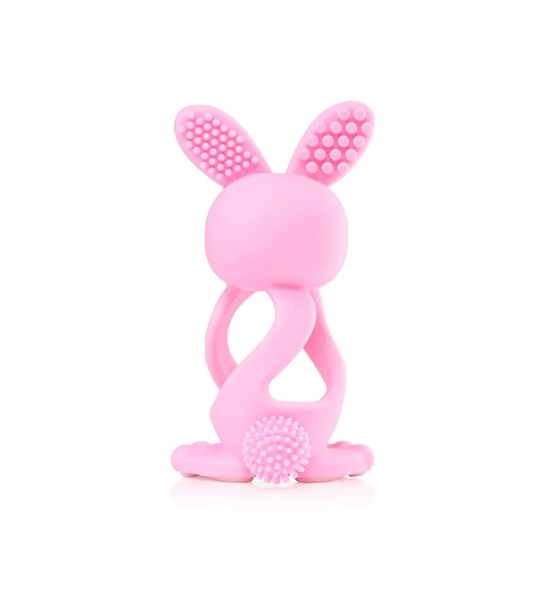 Brush-Baby Bobbie Bunny Baby Teether Toy Rose Pink | Twist & Bounce Teething Toy