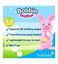 Brush-Baby Bobbie Bunny Baby Teether Toy Rose Pink | Twist & Bounce Teething Toy