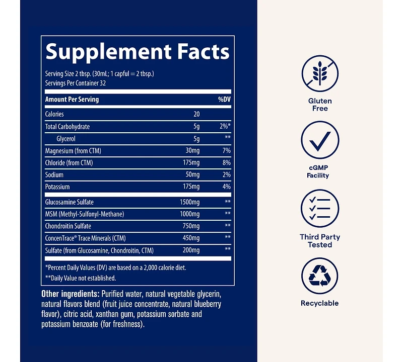 Trace Minerals Glucosamine/Chondroitin/Msm - Liquid Supplement Aids Body Mineral Health - Support for Bone Strength & Joint Health