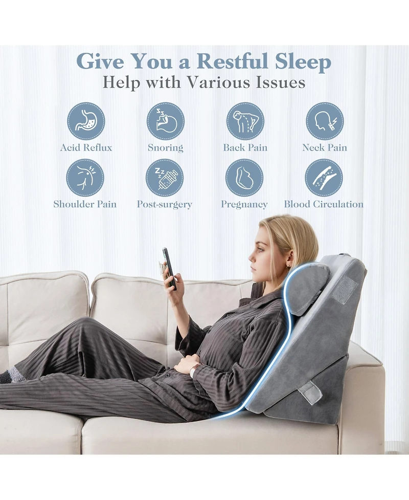 Sugift 3 Pieces Bed Wedge Pillow Set with Air Memory Foam