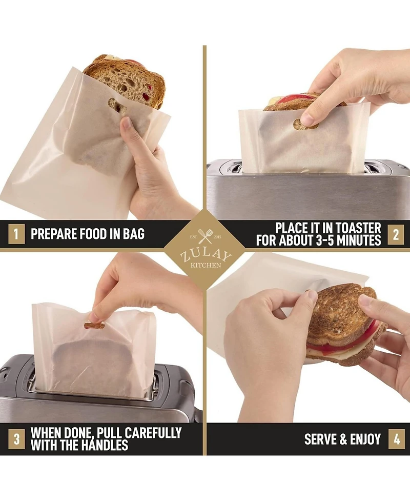 6 Pack Reusable Toaster Bags For Grilled Cheese Sandwiches