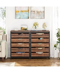 Tribesigns 5 Drawer Chest, Wood Storage Dresser Cabinet with Wheels, Industrial Storage Drawer Organizer Cart for Office Bedroom Entryway
