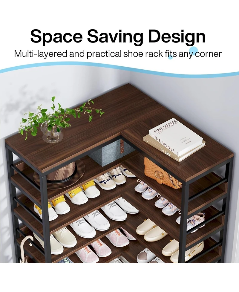 Tribesigns 9 Tiers Corner Shoe Rack, Tall Vertical Shoe Rack Organizer, Free Standing Large Shoe Storage Shelf for Entryway Hallway Closet, Space Savi