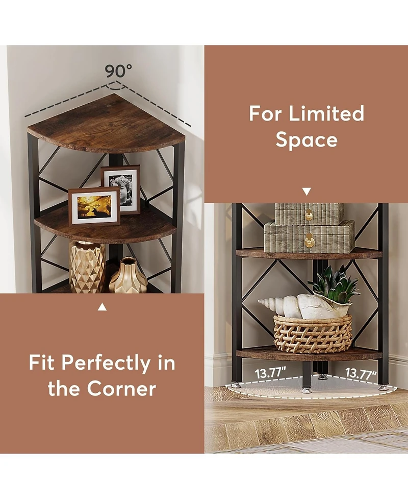 Tribesigns 7-Tier Corner Shelf, 78.7” Extra Tall Corner Bookcase, Industrial Slim Corner Bookshelf for Small Narrow Space, Wood Corner Shelf St