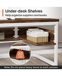 Tribesigns 63" Executive Desk with Bottom Shelves, Large Office Computer Desk, Modern Simple Workstation Business Furniture (Walnut & White)