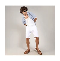 Men's Chalk White & Prussian Blue Embroidered Checkered Shirt