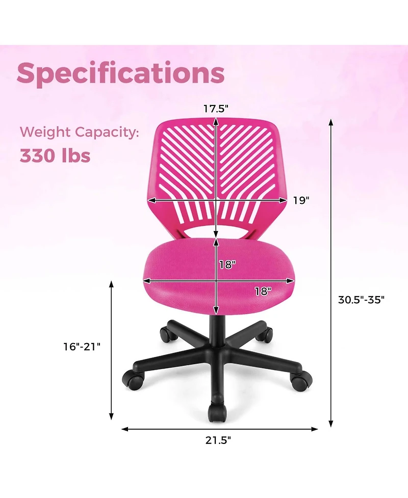 Height-adjustable Ergonomic Kids Desk Chair with Universal Casters Working