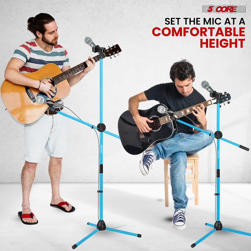 5 Core Mic Stand Floor Height Adjustable Tripod Microphone Stands w Extending Telescoping Boom Arm - Ms Dbl G Sky Blu