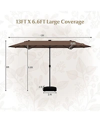 13FT Double-sided Patio Umbrella with Solar Lights Crank Handle Base