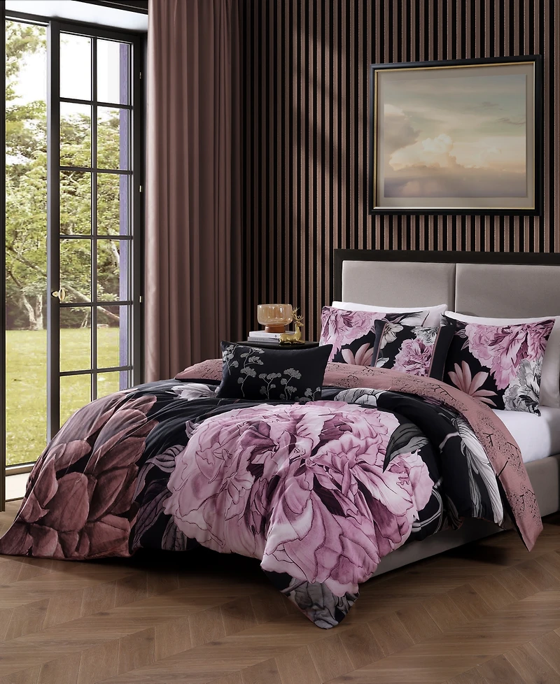 Bebejan Midnight Meadow Bedding 100% Cotton 5 Piece Queen Size Reversible Comforter Set