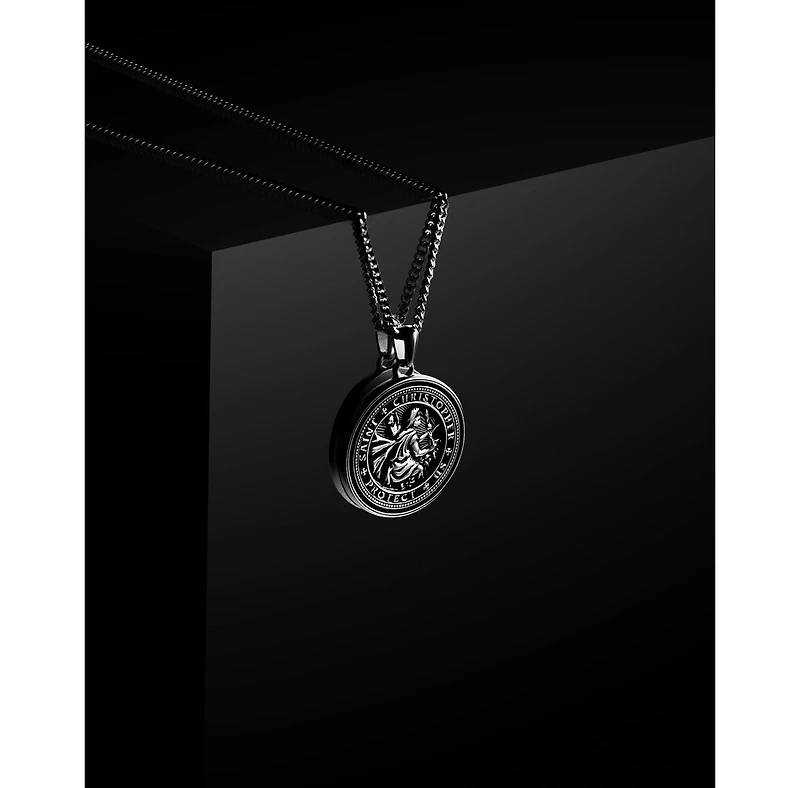 Vincero Men's St. Christopher Pendant in 925 Sterling Silver with Rhodium Plating and Lobster Clasp