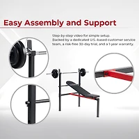 Sunny Health & Fitness Adjustable Standard Incline Weight Bench, Bench Press with Barbell Rack