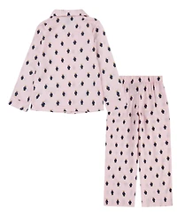 Polo Ralph Lauren Girls 7-16 2-Piece Bear Long Sleeve Shirt and Pant Pajama Set