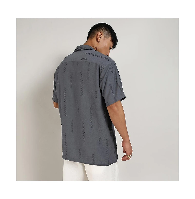 Campus Sutra Men's Ash Grey Embroidered Twist Shirt