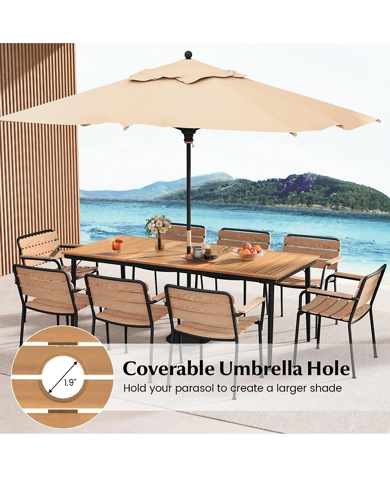 Sugift 79 Inch Acacia Wood Outdoor Dining Table for 8 with 1.9 Inch Umbrella Hole