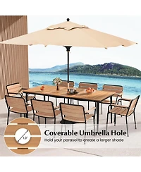 Sugift 79 Inch Acacia Wood Outdoor Dining Table for 8 with 1.9 Inch Umbrella Hole