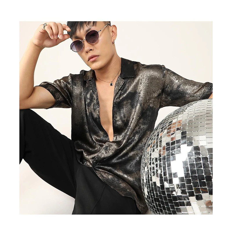 Men's Midnight Black & Metallic Gold Metallic Ombre Shirt