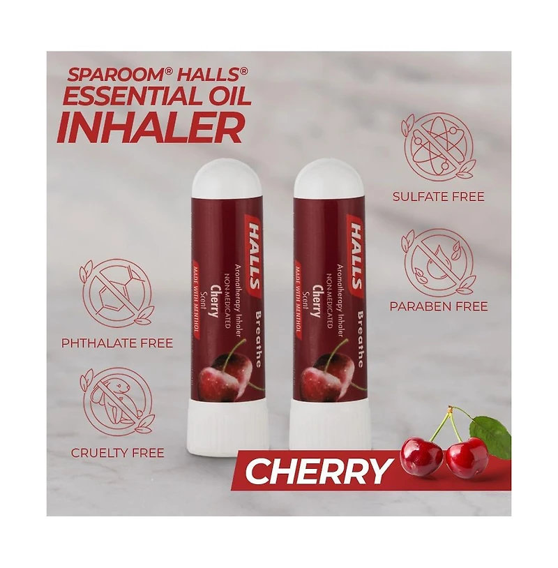 Sparoom Halls Cherry Wellness Bundle - Cherry Bath Salts, Inhalers, and Roll-On