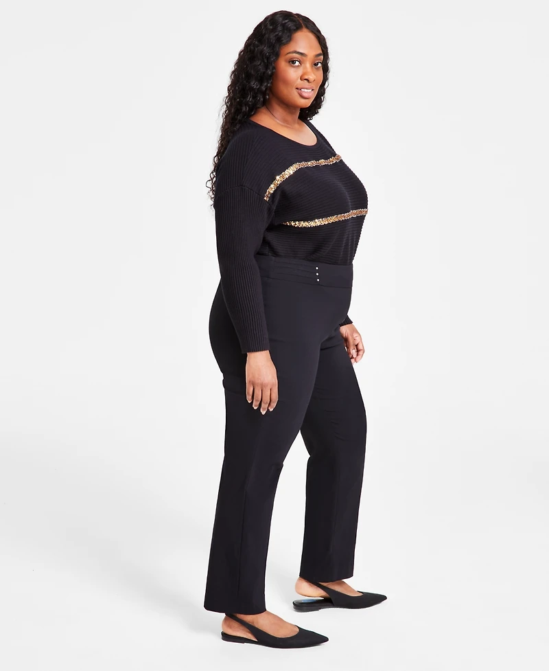 Jm Collection Plus & Petite Tummy Control Pull-On Slim-Leg Pants, Exclusively at Macy's