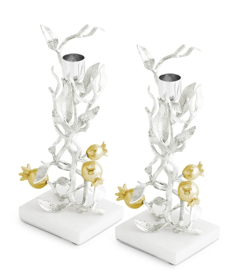 Michael Aram Pomegranate Silver and Gold Candleholders, Set of 2