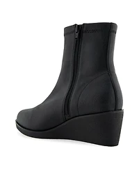 Aerosoles Women's Binnie Wedge Heel Booties - Black Stretch Pebbled Faux Leather