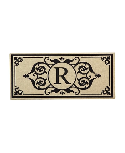 Evergreen Cambridge Monogram Burlap Sassafras Indoor Outdoor Switch Doormat Letter R 1'10"x10" Brown