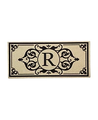 Evergreen Cambridge Monogram Burlap Sassafras Indoor Outdoor Switch Doormat Letter R 1'10"x10" Brown