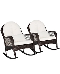 Sugift Patio Rattan Rocking Chair with Seat Back Cushions and Waist Pillow