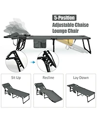 Inolait Folding Beach Grey Lounge Chair with Pillow for Outdoor