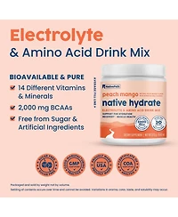 NativePath Native Hydrate, Zero Sugar, Electrolytes Powder with BCAAs, Peach Mango Hydration Powder, Keto & Paleo Friendly, 30 Servings