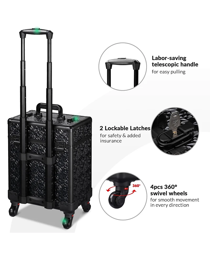 Byootique Rolling Makeup Train Case Cosmetic Trolley Organizer Mermaid Black