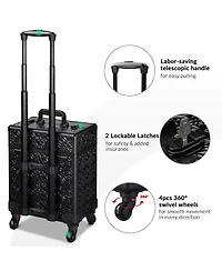 Byootique Rolling Makeup Train Case Cosmetic Trolley Organizer Mermaid Black