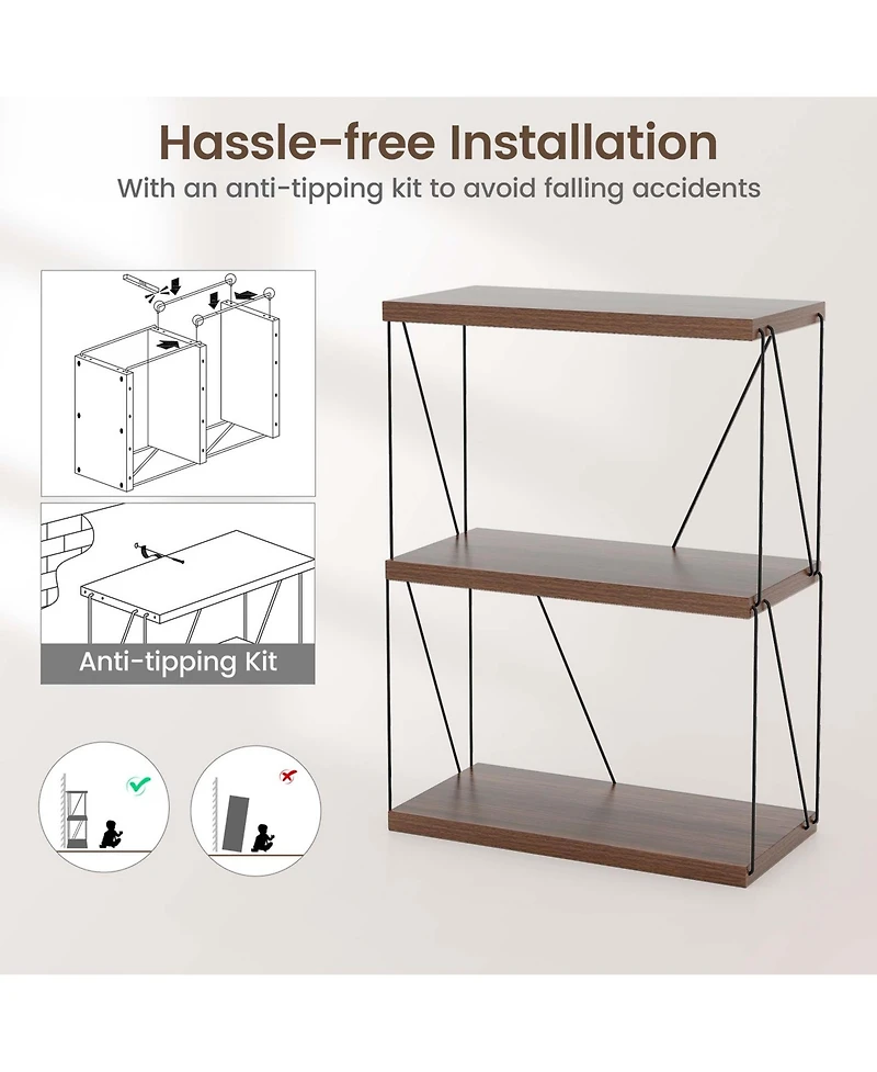 2 Pcs 3-Tier Multipurpose Display Rack Storage Shelving Unit with Metal Frame