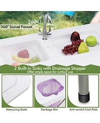 Folding Fish Cleaning Table with 2 Built-in Sinks & 360°Rotatable Faucet