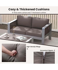 Patio Aluminum Loveseat Sofa Outdoor Furniture Set with Thick Back & Seat Cushions