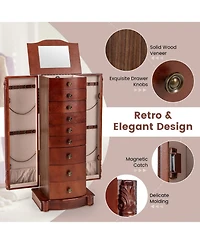 Sugift Large Wooden Jewelry Storage Box Organizer