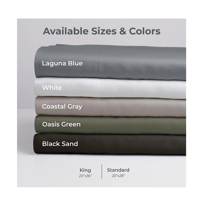 Cariloha Retreat 2-Piece Sateen Pillowcase Set | Coastal Gray |Standard | Lyocell Material | Breathable, Corner Straps, Extra soft & Cooling