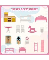 Inolait Doll House Playset with 3 Stories and 6 Simulated Rooms and 15 Pieces of Furniture
