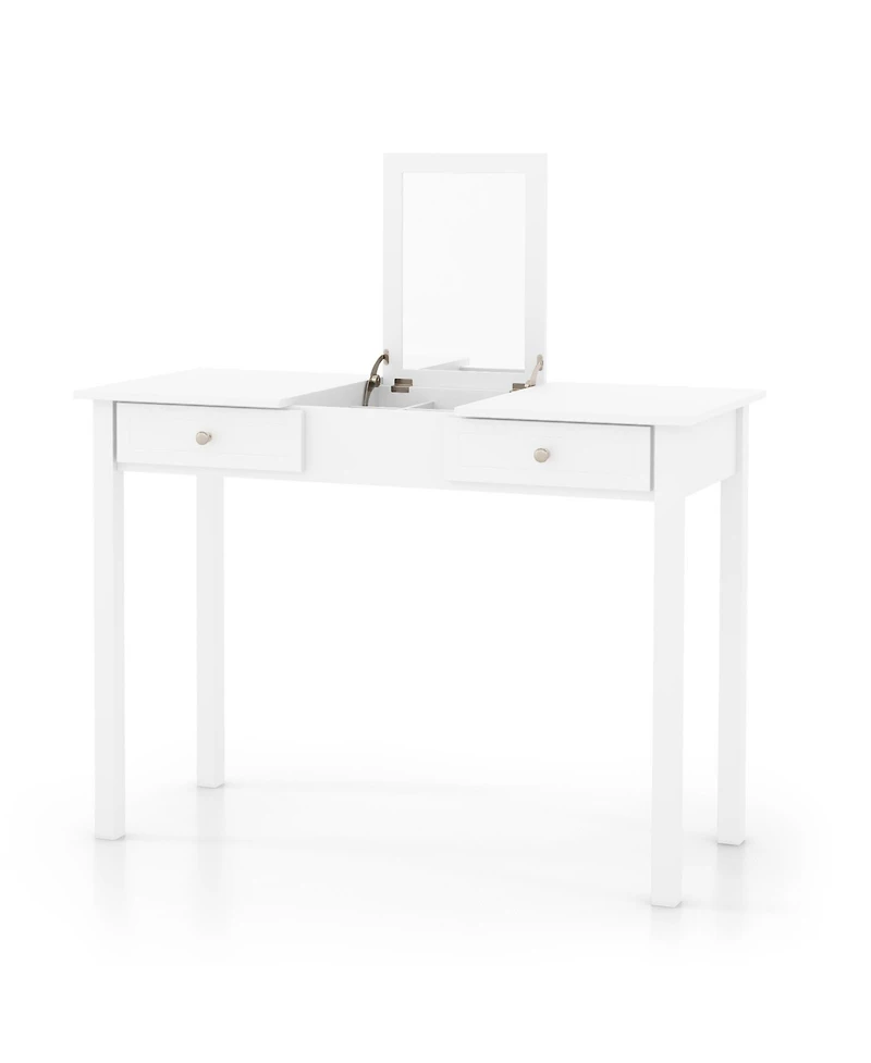Sugift Vanity Desk Makeup Dressing Table with Flip Top Mirror and Drawers