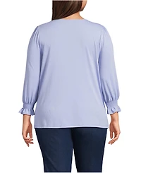 Lands' End Women's Plus 3/4 Sleeve Lightweight Jersey Button Front Top
