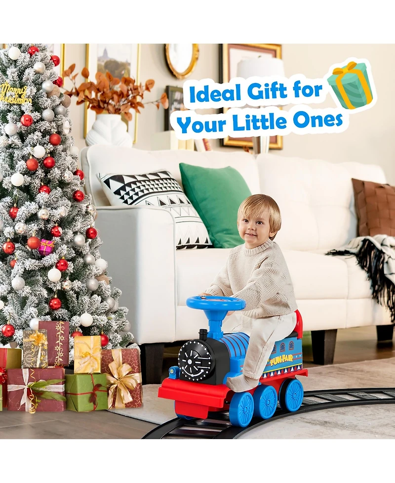 Gymax 6V Electric Kids Ride On Train Motorized Train Toy w/ Track & 6 Wheels Navy