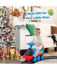 Gymax 6V Electric Kids Ride On Train Motorized Train Toy w/ Track & 6 Wheels Navy