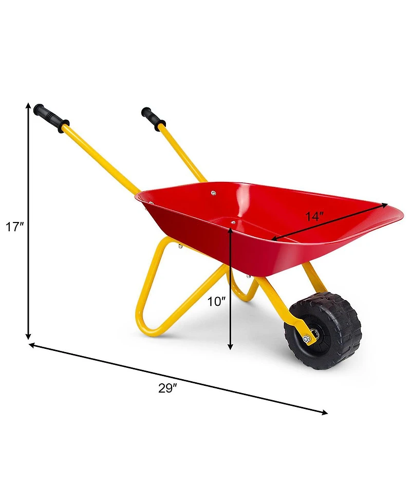 Gymax Kids Metal Wheelbarrow Children's Size Ourdoor Garden Backyard Play Toy Red