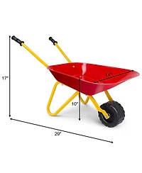 Gymax Kids Metal Wheelbarrow Children's Size Ourdoor Garden Backyard Play Toy Red