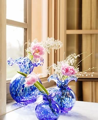 Vietri Hibiscus Glass Cobalt Tortoiseshell Bud Vase