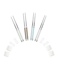 French Home Mother of Pearl Chopsticks, Ceramic Rests and Sauce Bowls, Set of 4 Pairs